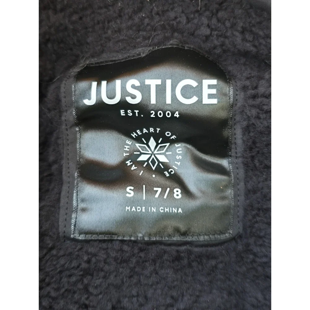 Justice Girls Puffer‎ Jacket Faux Fur Lined With Hood Sz Small 7/8 Black